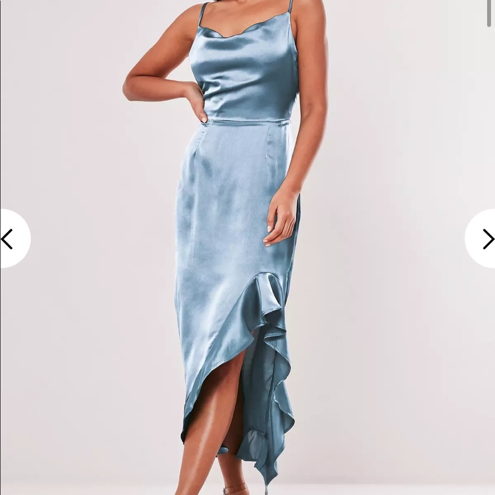 NWT Ruffle Midi Satin Dress